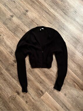 Divided Black Ribbed Knit Cardigan